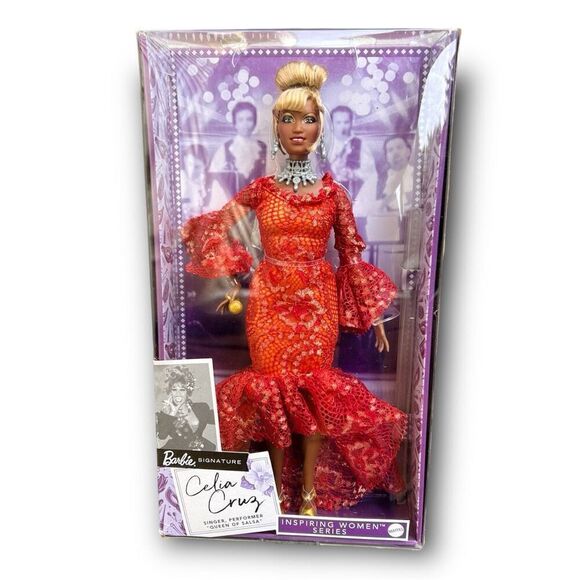 Barbie Inspiring Women Doll, Celia Cruz Queen of Salsa in Red Lace Dress - Picture 2 of 16